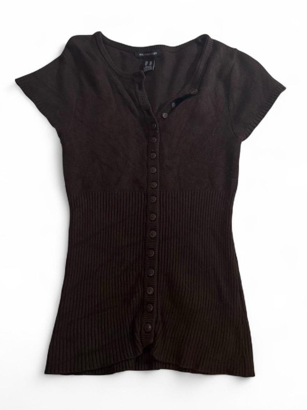 Brown Knit Button Up Cardigan Short Sleeve Top
